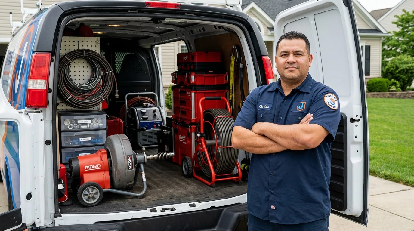 Professional drain cleaning equipment and Johns Plumbing LLC plumber in Danielson