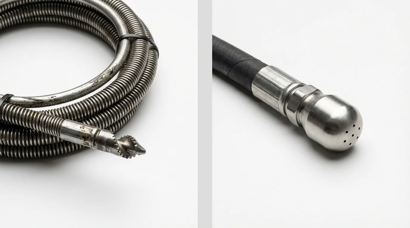 Drain snake cable and hydro jetting nozzle used for drain cleaning in Danielson, CT
