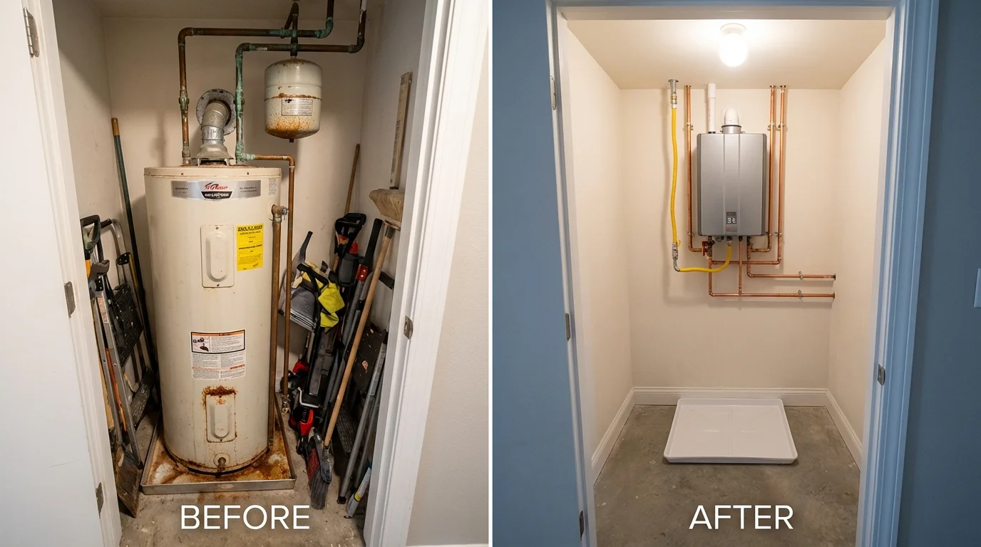 Tank water heater versus wall-mounted tankless unit comparison for Danielson, CT homeowners