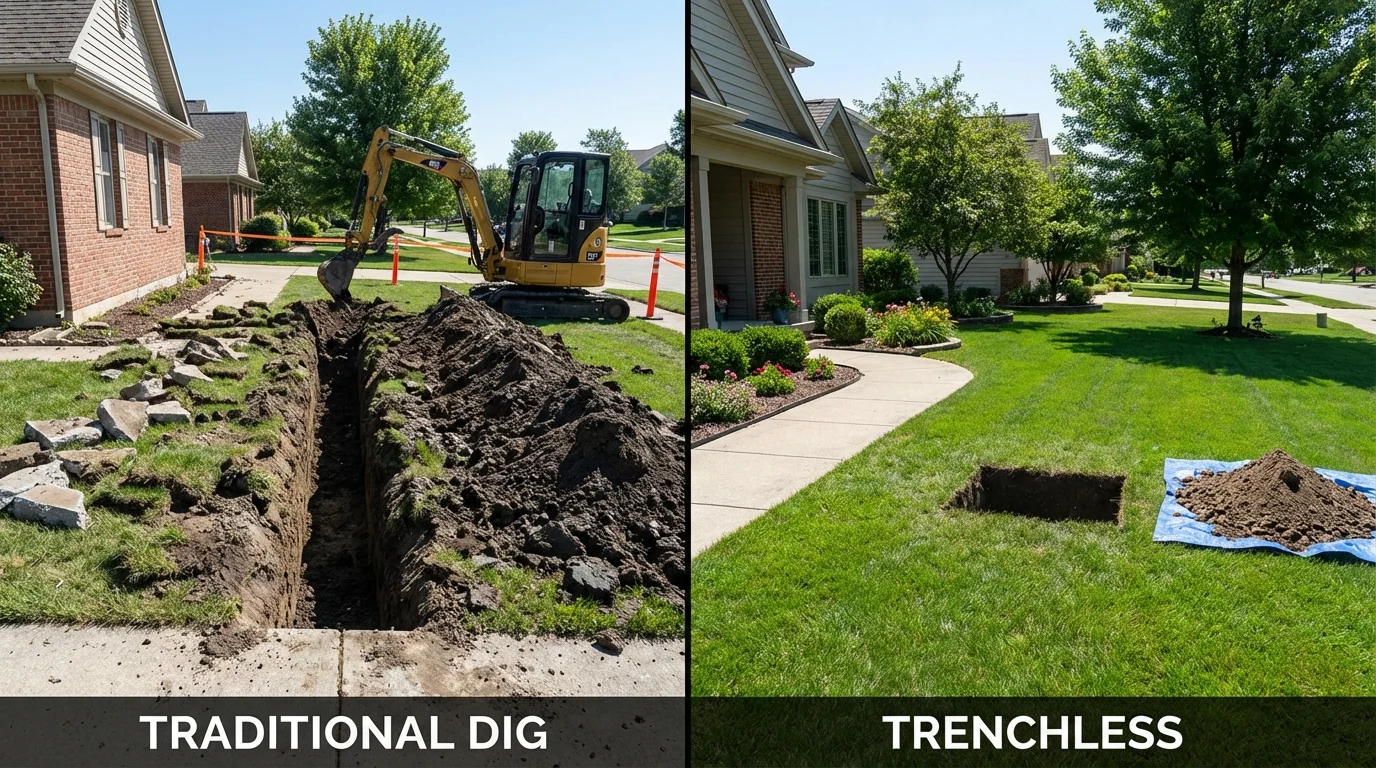 Trenchless sewer repair with minimal yard damage versus traditional excavation in Danielson, CT